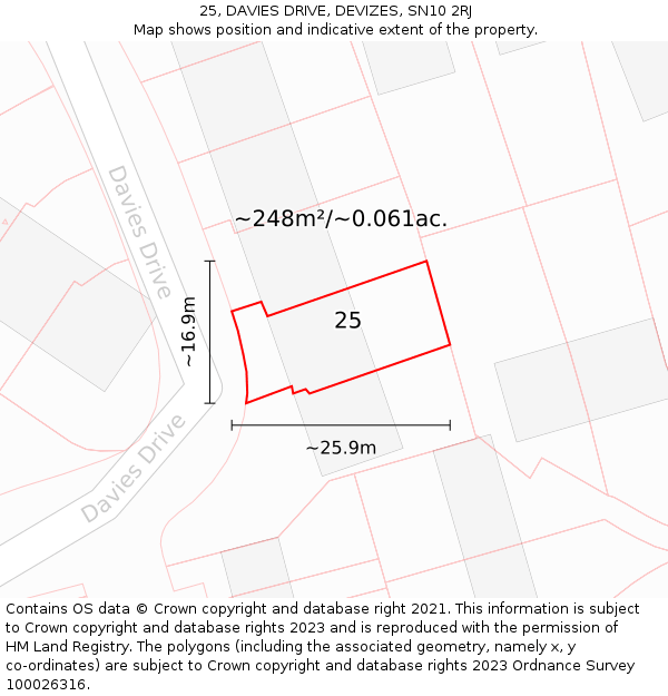25, DAVIES DRIVE, DEVIZES, SN10 2RJ: Plot and title map