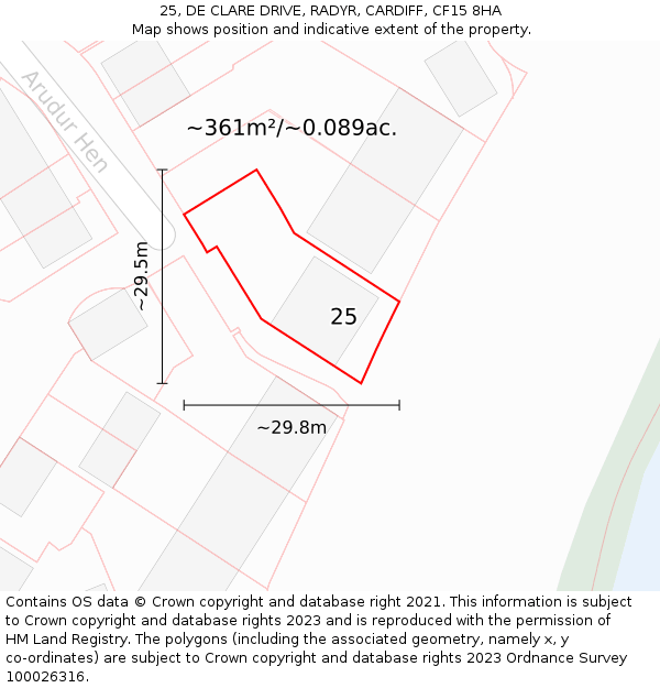 25, DE CLARE DRIVE, RADYR, CARDIFF, CF15 8HA: Plot and title map