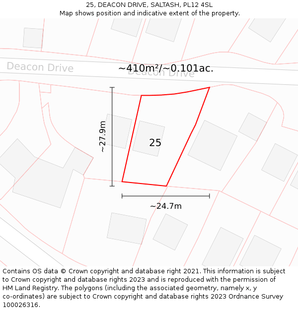 25, DEACON DRIVE, SALTASH, PL12 4SL: Plot and title map