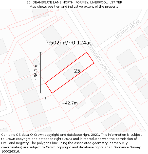 25, DEANSGATE LANE NORTH, FORMBY, LIVERPOOL, L37 7EP: Plot and title map