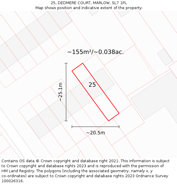 25, DEDMERE COURT, MARLOW, SL7 1PL: Plot and title map