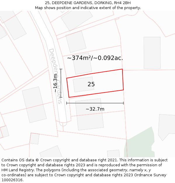 25, DEEPDENE GARDENS, DORKING, RH4 2BH: Plot and title map