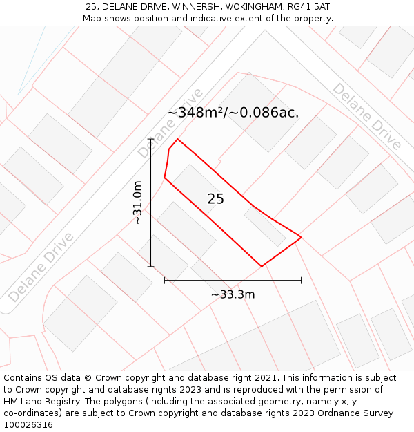 25, DELANE DRIVE, WINNERSH, WOKINGHAM, RG41 5AT: Plot and title map