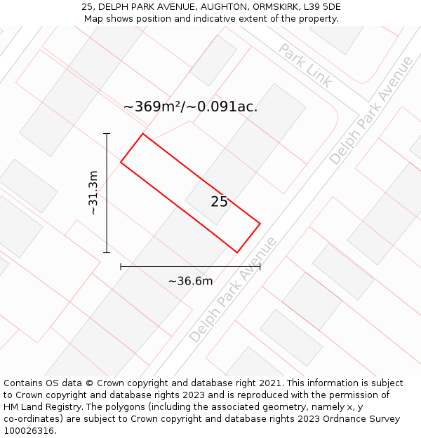 25, DELPH PARK AVENUE, AUGHTON, ORMSKIRK, L39 5DE: Plot and title map