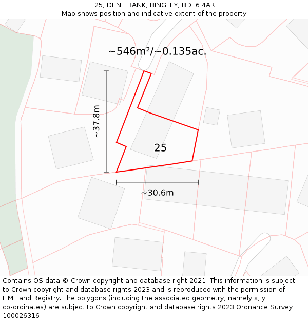 25, DENE BANK, BINGLEY, BD16 4AR: Plot and title map