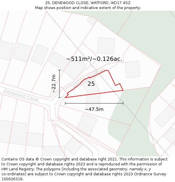 25, DENEWOOD CLOSE, WATFORD, WD17 4SZ: Plot and title map