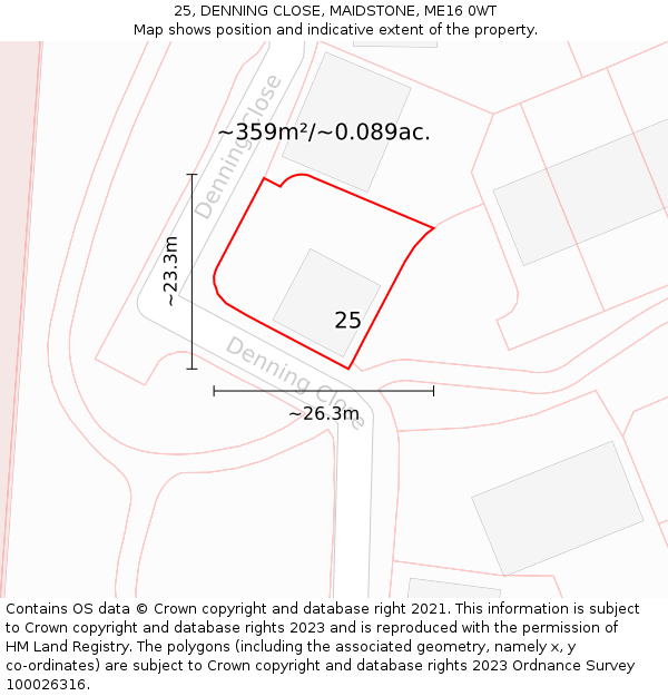 25, DENNING CLOSE, MAIDSTONE, ME16 0WT: Plot and title map