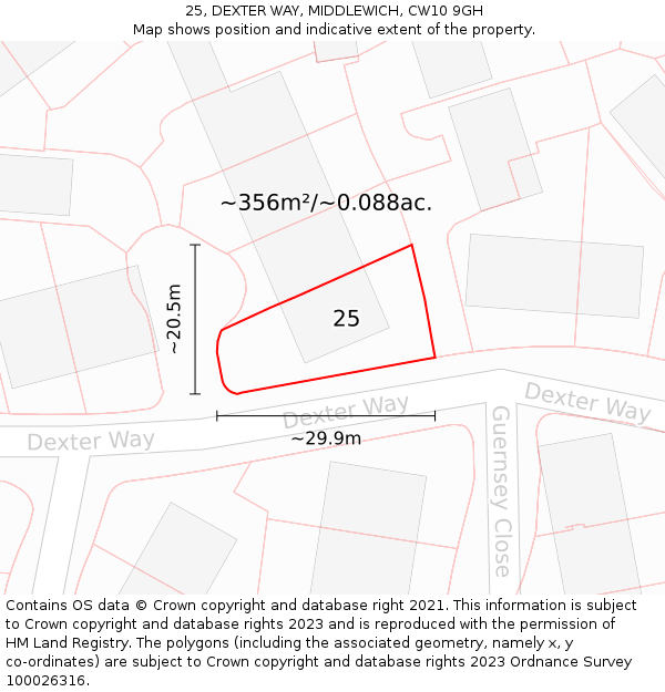 25, DEXTER WAY, MIDDLEWICH, CW10 9GH: Plot and title map