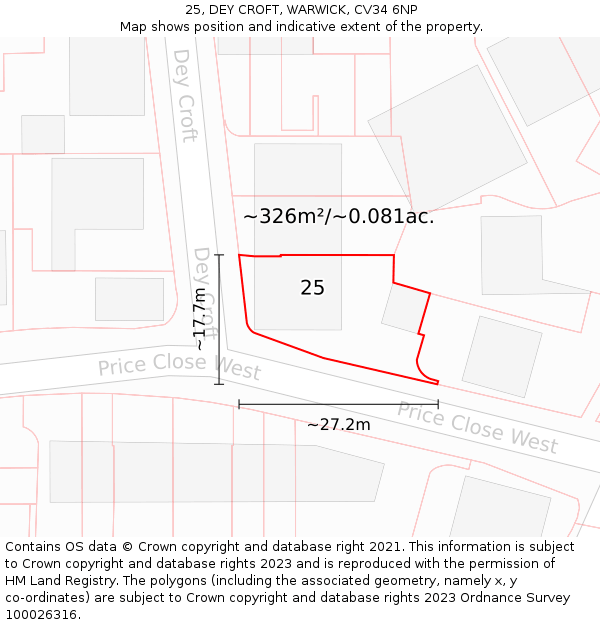 25, DEY CROFT, WARWICK, CV34 6NP: Plot and title map
