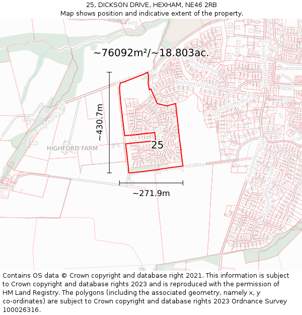 25, DICKSON DRIVE, HEXHAM, NE46 2RB: Plot and title map