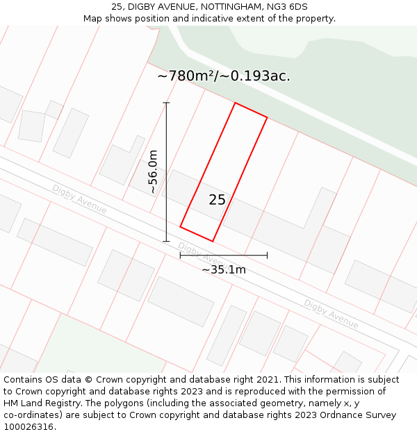 25, DIGBY AVENUE, NOTTINGHAM, NG3 6DS: Plot and title map