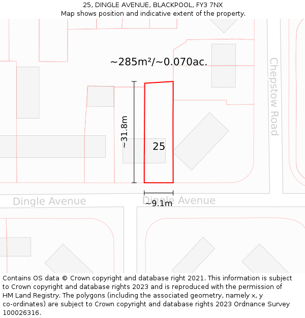 25, DINGLE AVENUE, BLACKPOOL, FY3 7NX: Plot and title map