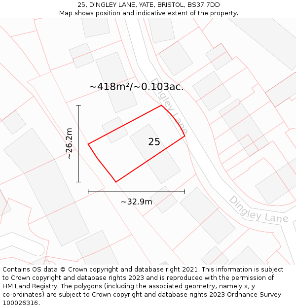 25, DINGLEY LANE, YATE, BRISTOL, BS37 7DD: Plot and title map