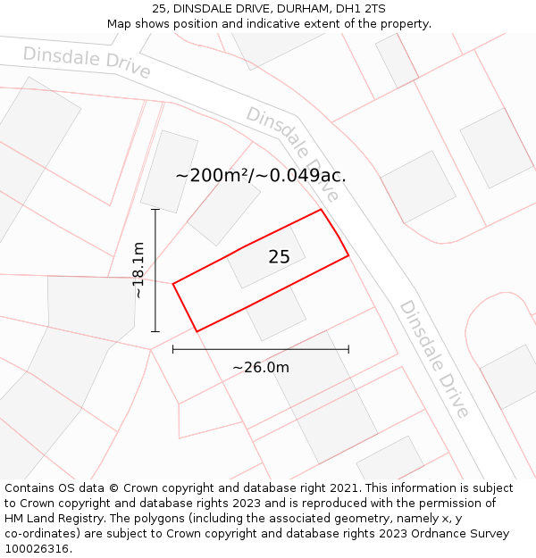 25, DINSDALE DRIVE, DURHAM, DH1 2TS: Plot and title map