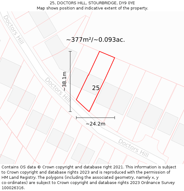 25, DOCTORS HILL, STOURBRIDGE, DY9 0YE: Plot and title map