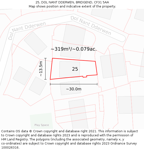 25, DOL NANT DDERWEN, BRIDGEND, CF31 5AA: Plot and title map