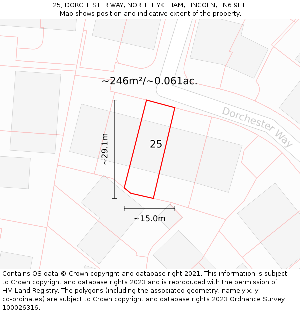 25, DORCHESTER WAY, NORTH HYKEHAM, LINCOLN, LN6 9HH: Plot and title map