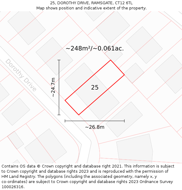 25, DOROTHY DRIVE, RAMSGATE, CT12 6TL: Plot and title map