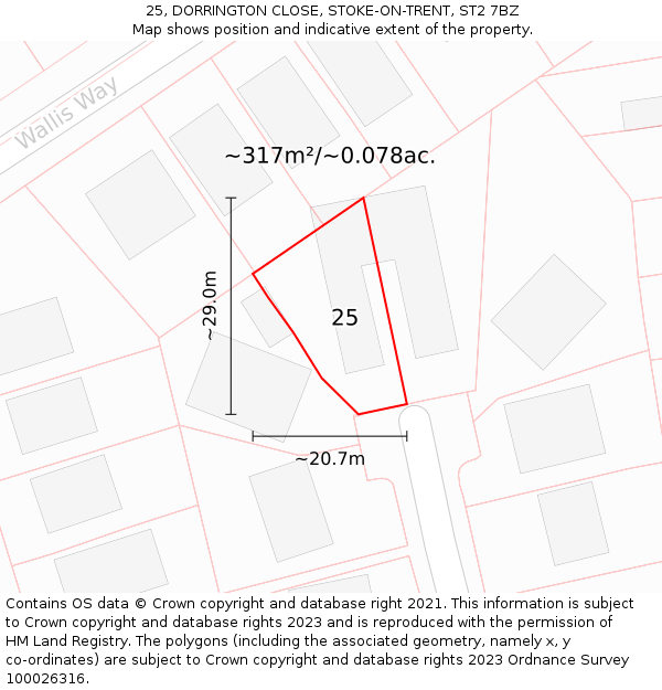 25, DORRINGTON CLOSE, STOKE-ON-TRENT, ST2 7BZ: Plot and title map