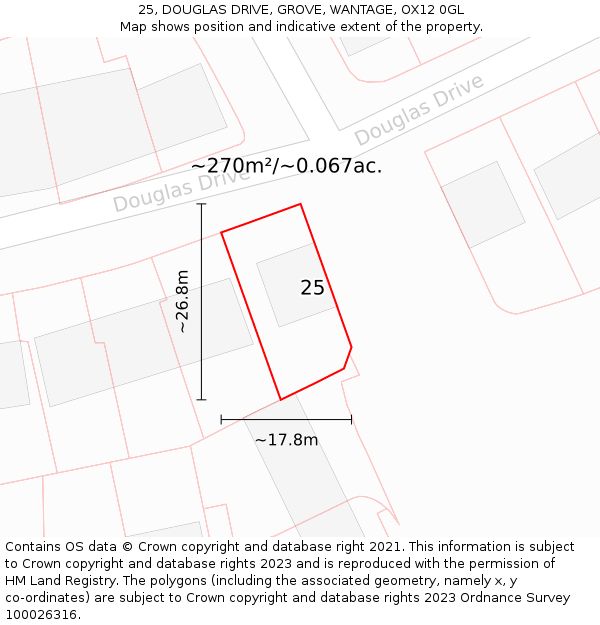 25, DOUGLAS DRIVE, GROVE, WANTAGE, OX12 0GL: Plot and title map