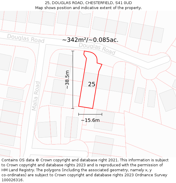 25, DOUGLAS ROAD, CHESTERFIELD, S41 0UD: Plot and title map