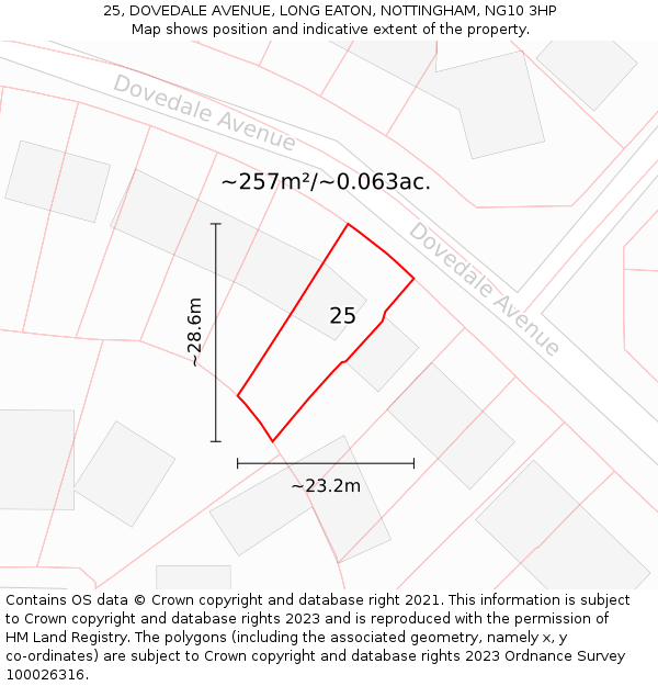 25, DOVEDALE AVENUE, LONG EATON, NOTTINGHAM, NG10 3HP: Plot and title map