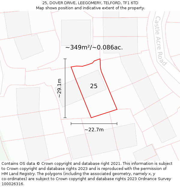 25, DOVER DRIVE, LEEGOMERY, TELFORD, TF1 6TD: Plot and title map