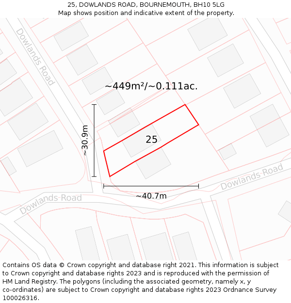 25, DOWLANDS ROAD, BOURNEMOUTH, BH10 5LG: Plot and title map