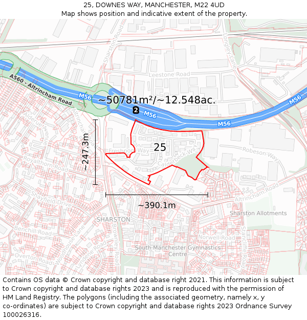 25, DOWNES WAY, MANCHESTER, M22 4UD: Plot and title map