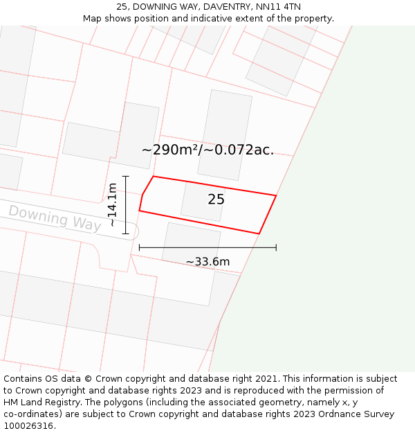 25, DOWNING WAY, DAVENTRY, NN11 4TN: Plot and title map