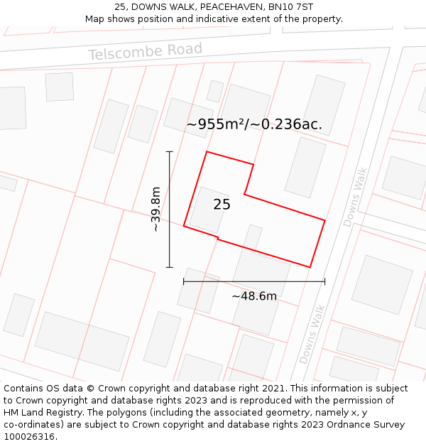 25, DOWNS WALK, PEACEHAVEN, BN10 7ST: Plot and title map