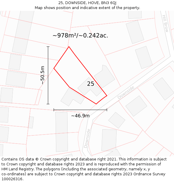 25, DOWNSIDE, HOVE, BN3 6QJ: Plot and title map