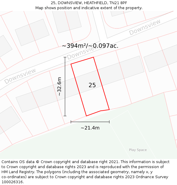 25, DOWNSVIEW, HEATHFIELD, TN21 8PF: Plot and title map