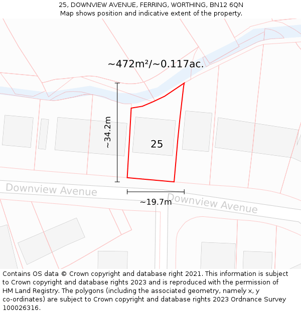 25, DOWNVIEW AVENUE, FERRING, WORTHING, BN12 6QN: Plot and title map