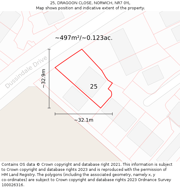 25, DRAGOON CLOSE, NORWICH, NR7 0YL: Plot and title map