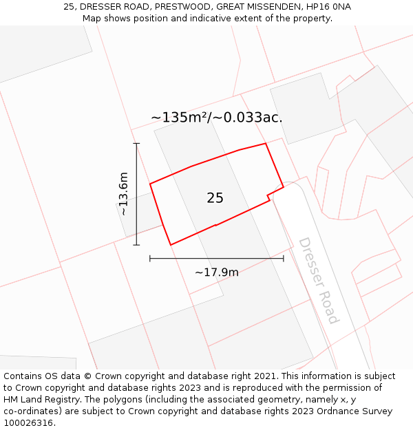 25, DRESSER ROAD, PRESTWOOD, GREAT MISSENDEN, HP16 0NA: Plot and title map