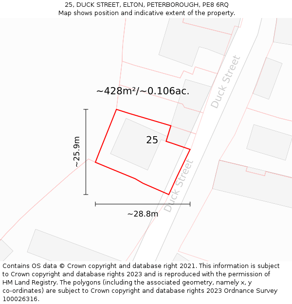 25, DUCK STREET, ELTON, PETERBOROUGH, PE8 6RQ: Plot and title map