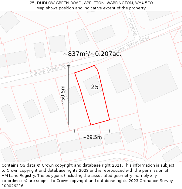 25, DUDLOW GREEN ROAD, APPLETON, WARRINGTON, WA4 5EQ: Plot and title map