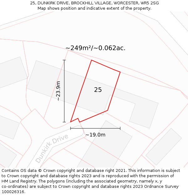 25, DUNKIRK DRIVE, BROCKHILL VILLAGE, WORCESTER, WR5 2SG: Plot and title map