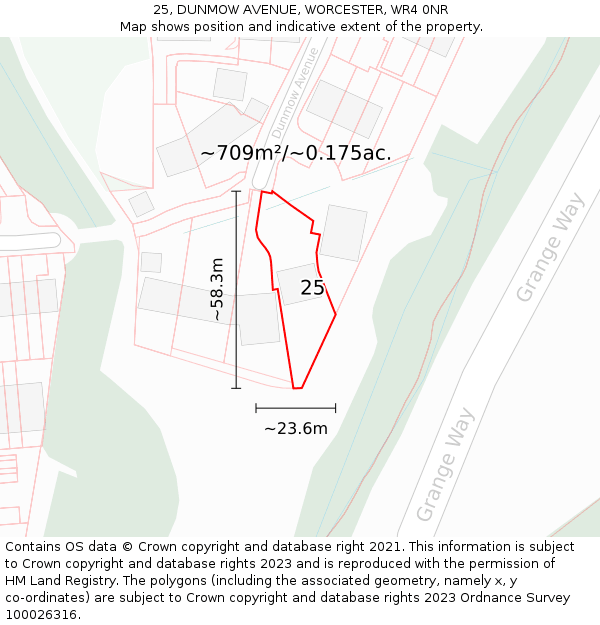 25, DUNMOW AVENUE, WORCESTER, WR4 0NR: Plot and title map