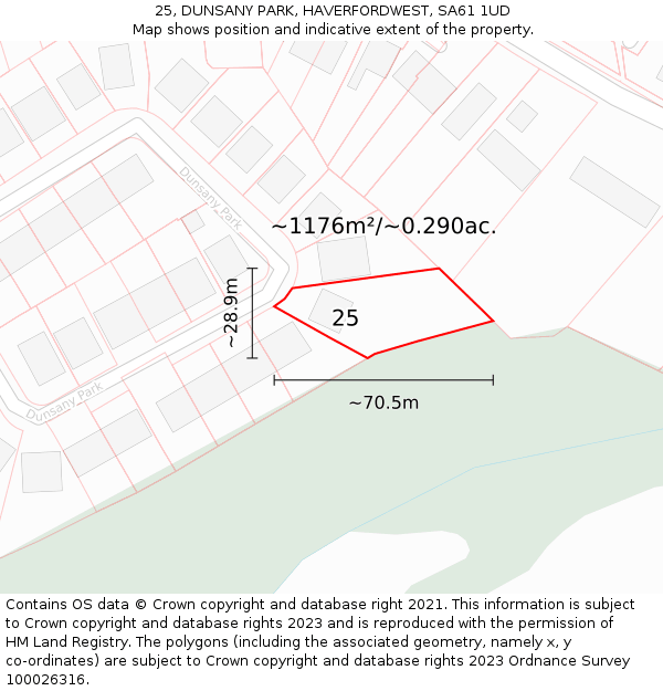 25, DUNSANY PARK, HAVERFORDWEST, SA61 1UD: Plot and title map