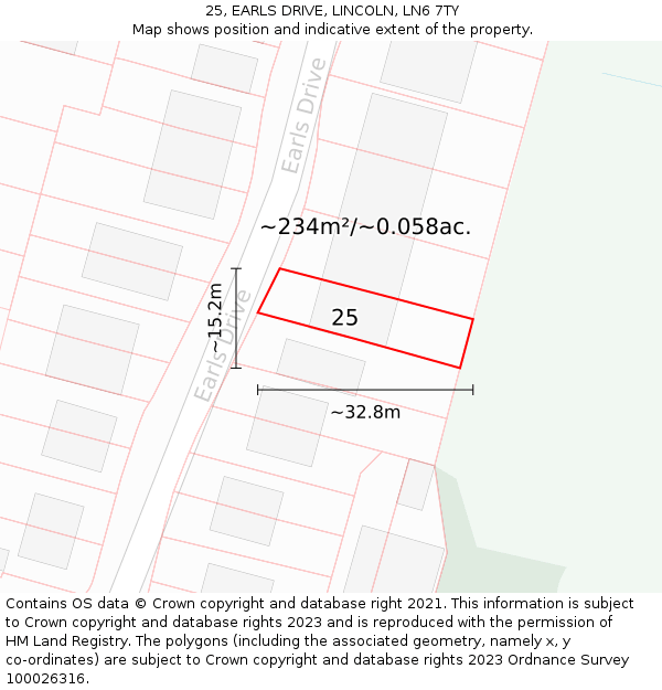 25, EARLS DRIVE, LINCOLN, LN6 7TY: Plot and title map