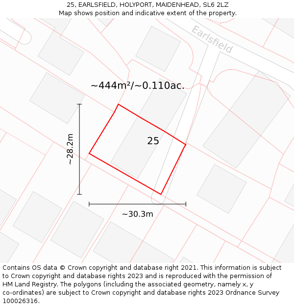 25, EARLSFIELD, HOLYPORT, MAIDENHEAD, SL6 2LZ: Plot and title map