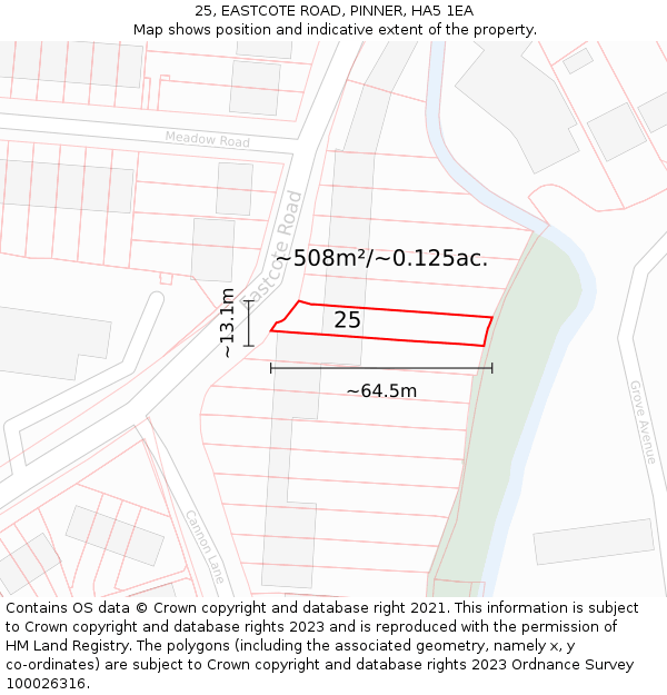 25, EASTCOTE ROAD, PINNER, HA5 1EA: Plot and title map