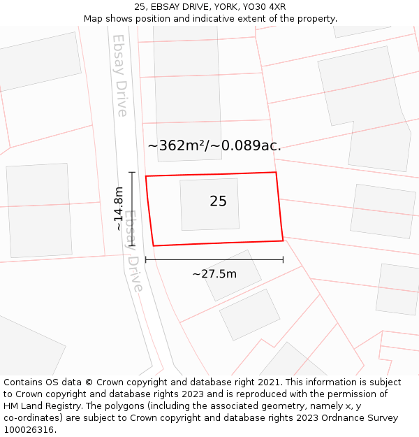 25, EBSAY DRIVE, YORK, YO30 4XR: Plot and title map