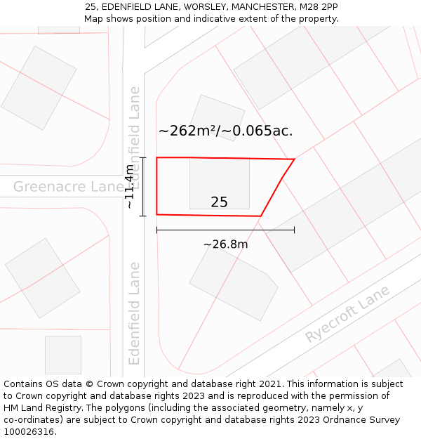 25, EDENFIELD LANE, WORSLEY, MANCHESTER, M28 2PP: Plot and title map