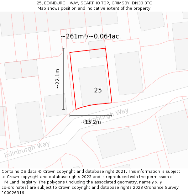 25, EDINBURGH WAY, SCARTHO TOP, GRIMSBY, DN33 3TG: Plot and title map