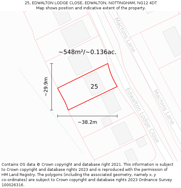 25, EDWALTON LODGE CLOSE, EDWALTON, NOTTINGHAM, NG12 4DT: Plot and title map