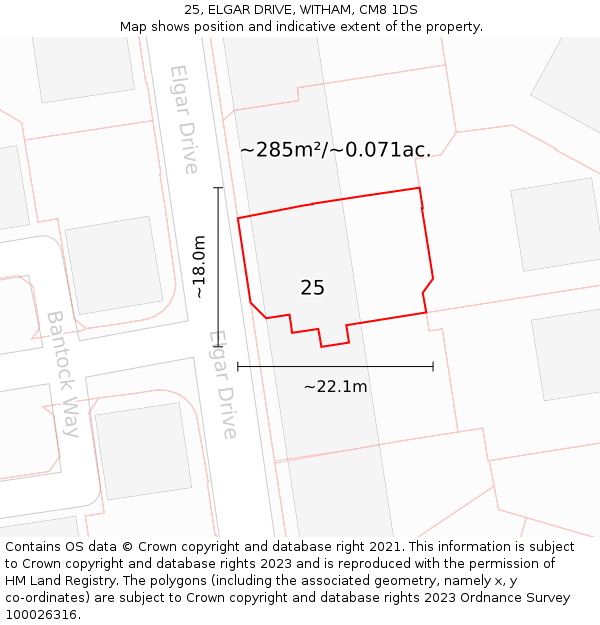 25, ELGAR DRIVE, WITHAM, CM8 1DS: Plot and title map