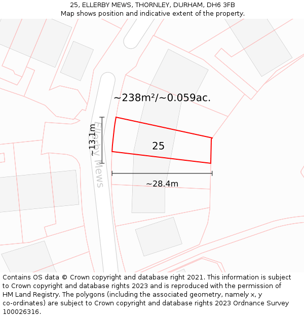 25, ELLERBY MEWS, THORNLEY, DURHAM, DH6 3FB: Plot and title map